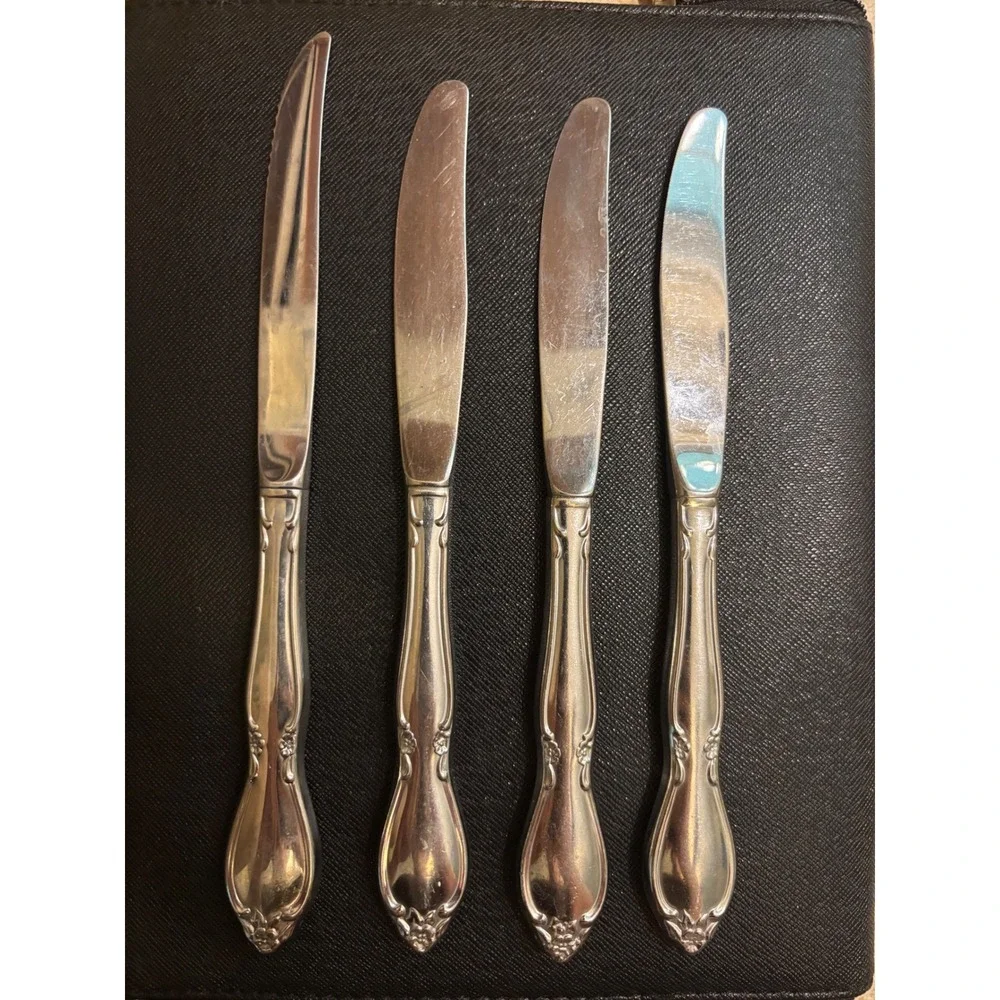 Vintage Stainless Steel Floral Scroll Knives Set of 4‎ Mixed Dinner Steak Knives